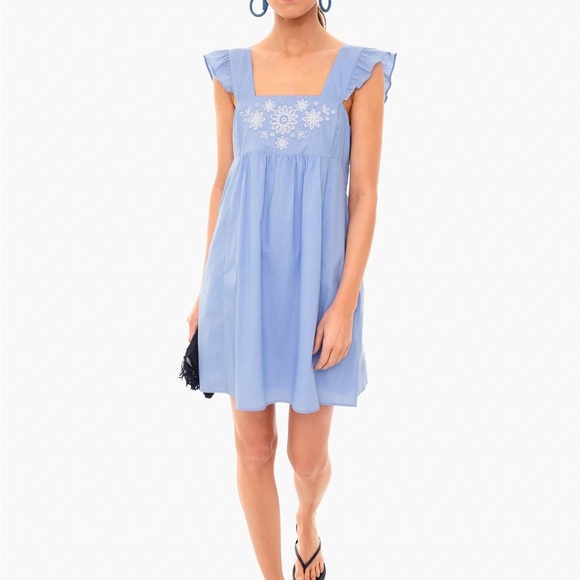 Draper James Maddie Embroidered Babydoll Dress in Blue Stripe - Picture 7 of 10